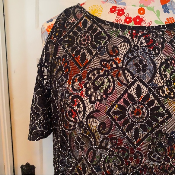 Loft Black & White Lace Cold Shoulder Top - Picture 4 of 6